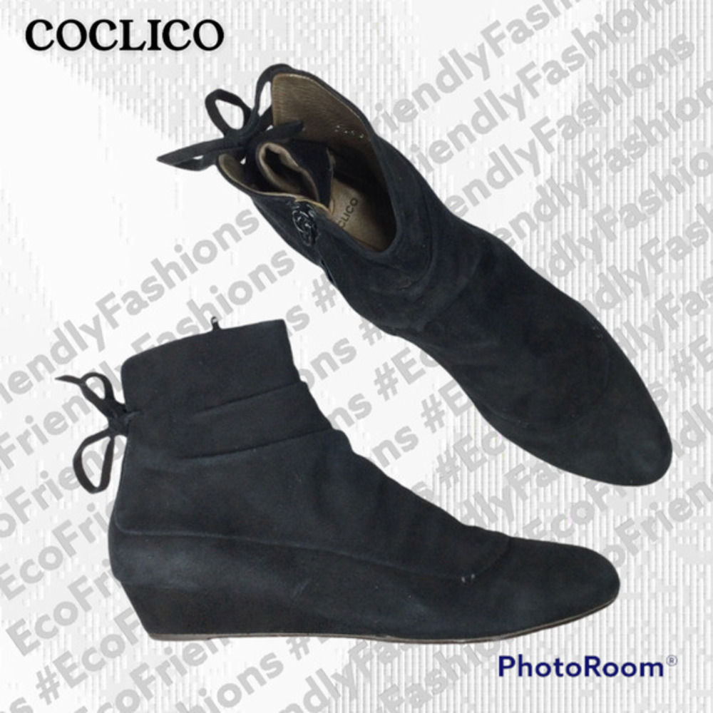 Coclico Women's Black Pike Mini Wedge Ankle Boot Size 38.5